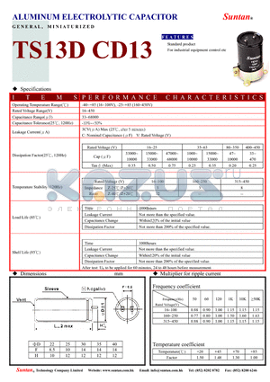 TS13DT-CD13 datasheet - ALUMINUM ELECTROLYTIC CAPACITOR