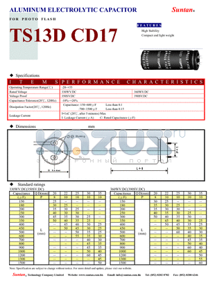 TS13DU-CD17 datasheet - ALUMINUM ELECTROLYTIC CAPACITOR