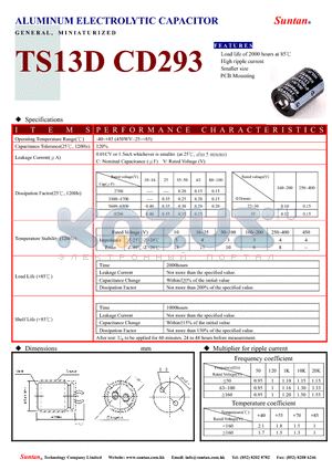 TS13DP-CD293 datasheet - ALUMINUM ELECTROLYTIC CAPACITOR