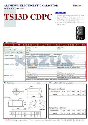 TS13DW-CDPC datasheet - ALUMINUM ELECTROLYTIC CAPACITOR
