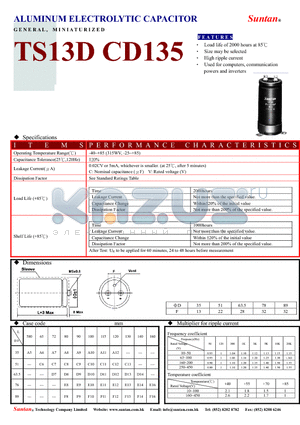 TS13DX-CD135 datasheet - ALUMINUM ELECTROLYTIC CAPACITOR