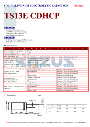 TS13EB-CDHCP datasheet - SOLID ALUMINUM ELECTROLYTIC CAPACITOR
