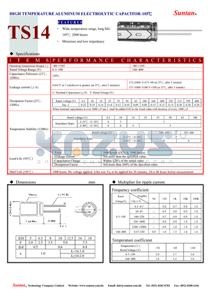 TS14 datasheet - HIGH TEMPERATURE ALUMINUM ELECTROLYTIC CAPACITOR-105