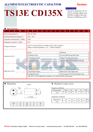 TS13EG-CD135X datasheet - ALUMINUM ELECTROLYTIC CAPACITOR