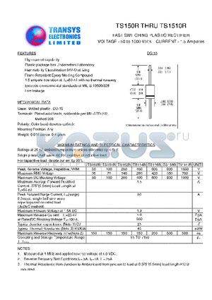 TS1510R datasheet - FAST SWITCHING PLASTIC RECTIFIER