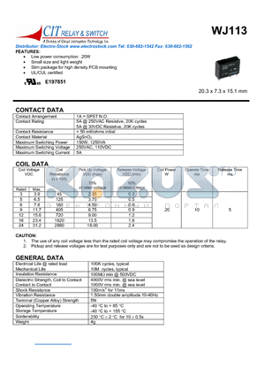 WJ1131AS12VDC datasheet - CIT SWITCH