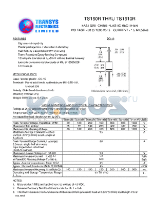 TS158R datasheet - FAST SWITCHING PLASTIC RECTIFIER