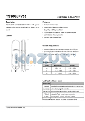 TS16GJFV33 datasheet - 16GB USB2.0 JetFlashV33