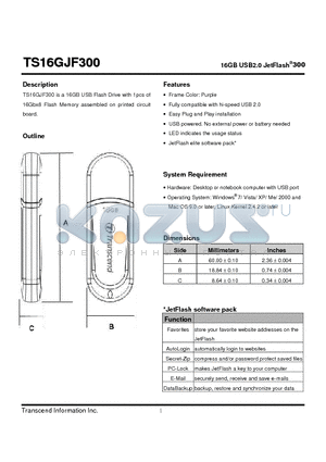 TS16GJF300 datasheet - 16GB USB2.0 JetFlash^300