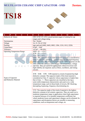 TS18 datasheet - MULTILAYER CERAMIC CHIP CAPACITOR - SMD
