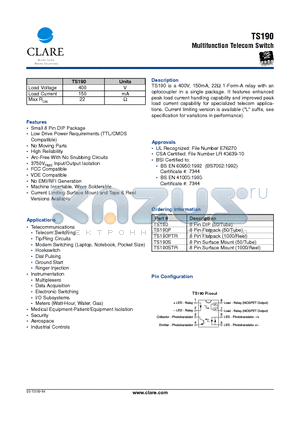 TS190P datasheet - Multifunction Telecom Switch