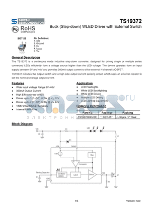 TS19372 datasheet - Buck (Step-down) WLED Driver with External Switch