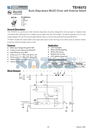 TS19372CX5RF datasheet - Buck (Step-down) WLED Driver with External Switch