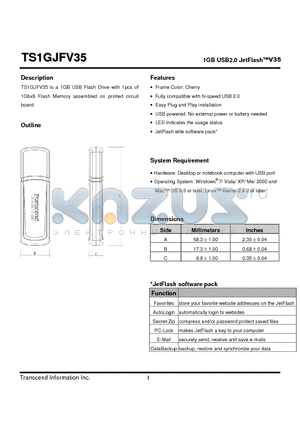 TS1GJFV35 datasheet - 1GB USB2.0 JetFlashV35