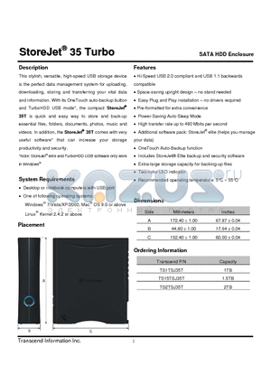 TS1TSJ35T datasheet - SATA HDD Enclosure