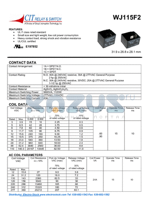 WJ115F21A datasheet - CIT SWITCH