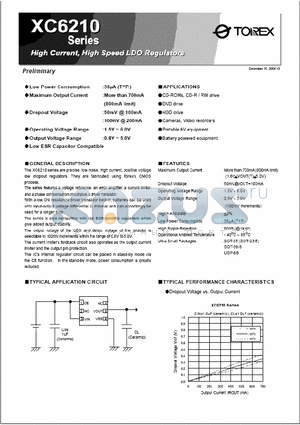 XC6210B datasheet - High Current, High Speed LDO Regulators