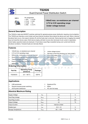 TS2026CS datasheet - Dual-Channel Power Distribution Switch