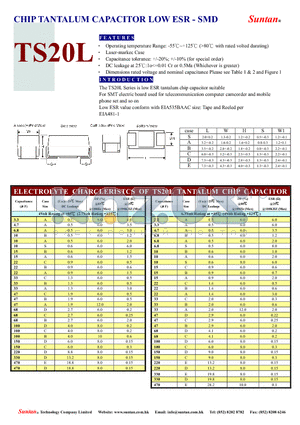 TS20L datasheet - CHIP TANTALUM CAPACITOR LOW ESR - SMD