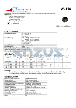 WJ1181AS6VDC datasheet - CIT SWITCH