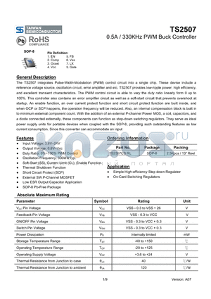 TS2507 datasheet - 0.5A / 330KHz PWM Buck Controller