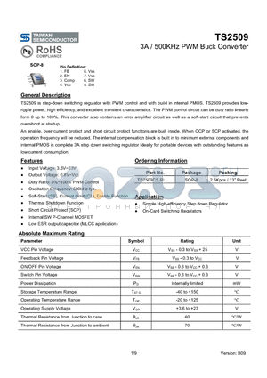 TS2509_13 datasheet - 3A / 500KHz PWM Buck Converter