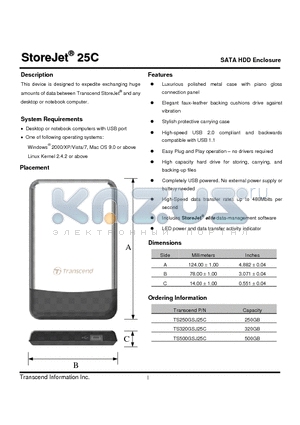 TS250GSJ25C datasheet - SATA HDD Enclosure