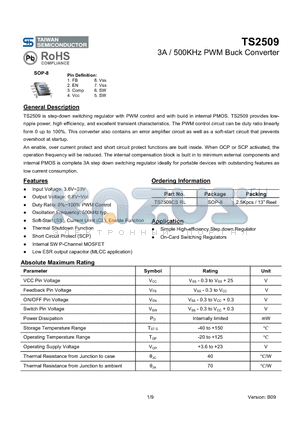 TS2509 datasheet - 3A / 500KHz PWM Buck Converter