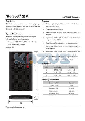 TS250GSJ25P datasheet - SATA HDD Enclosure
