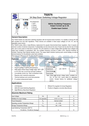 TS2576CZ5-05 datasheet - 3A Step Down Switching Voltage Regulator