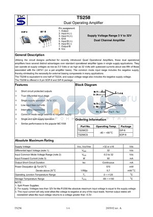 TS258CS datasheet - Dual Operating Amplifier