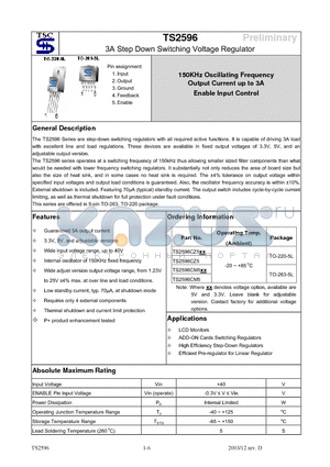 TS2596 datasheet - 3A Step Down Switching Voltage Regulator