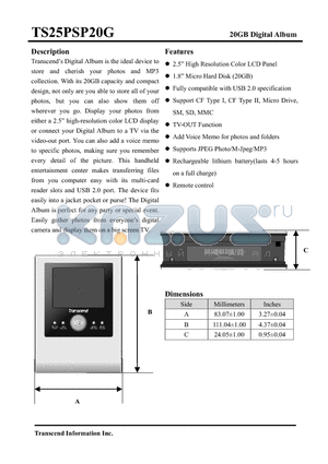 TS25PSP20G datasheet - 20GB Digital Album