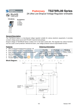 TS278RL08 datasheet - 2A Ultra Low Dropout Voltage Regulator w/Disable