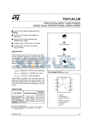 TS27L2AM datasheet - PRECISION VERY LOW POWER CMOS DUAL OPERATIONAL AMPLIFIERS