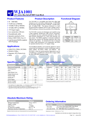 WJA1001 datasheet - 5V Active-Bias InGaP HBT Gain Block