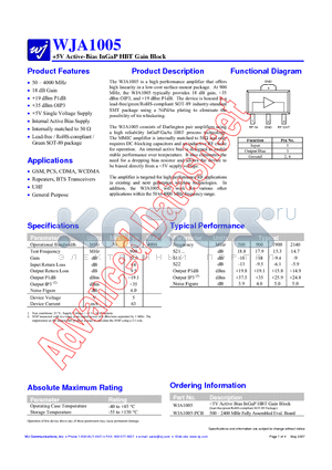 WJA1005 datasheet - 5V Active-Bias InGaP HBT Gain Block