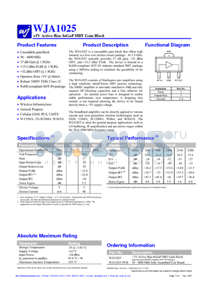 WJA1025 datasheet - 5V Active-Bias InGaP HBT Gain Block