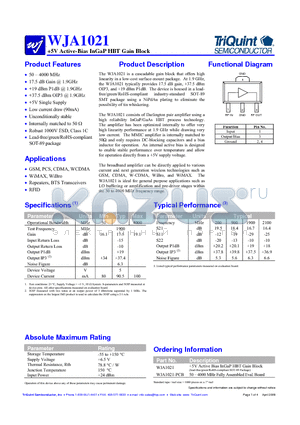 WJA1021-PCB datasheet - 5V Active-Bias InGaP HBT Gain Block