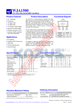 WJA1500-PCB datasheet - 5V Active-Bias InGaP HBT Gain Block