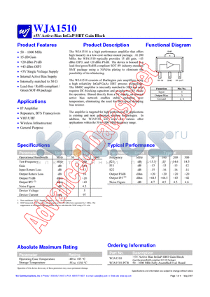 WJA1510-PCB datasheet - 5V Active-Bias InGaP HBT Gain Block