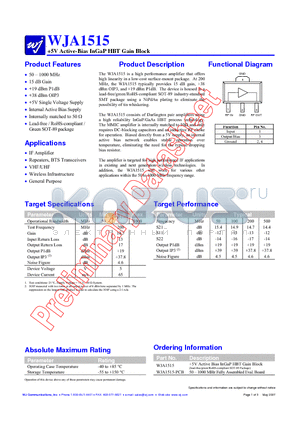 WJA1515 datasheet - 5V Active-Bias InGaP HBT Gain Block