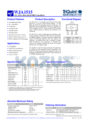 WJA1515-PCB datasheet - 5V Active-Bias InGaP HBT Gain Block