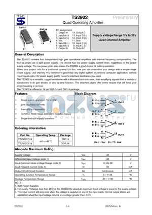 TS2902 datasheet - Quad Operating Amplifier