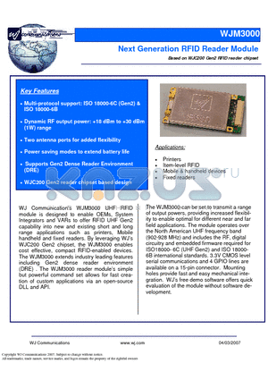 WJM3000 datasheet - Next Generation RFID Reader Module