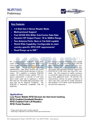 WJR7000 datasheet - UHF RFID reader module