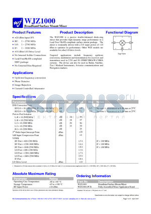 WJZ1000 datasheet - Broadband Surface Mount Mixer