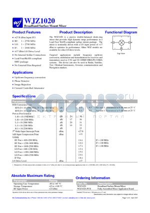 WJZ1020-PCB datasheet - Broadband Surface Mount Mixer