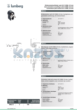 WKLS2 datasheet - Jack connectors according to JIS C 6560, 3.5 mm