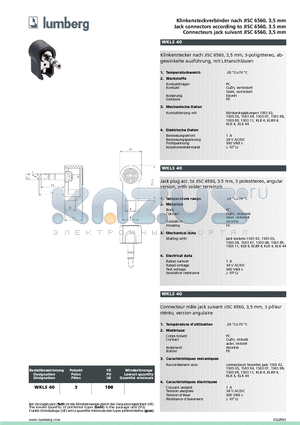 WKLS40 datasheet - Jack connectors according to JISC 6560, 3.5 mm